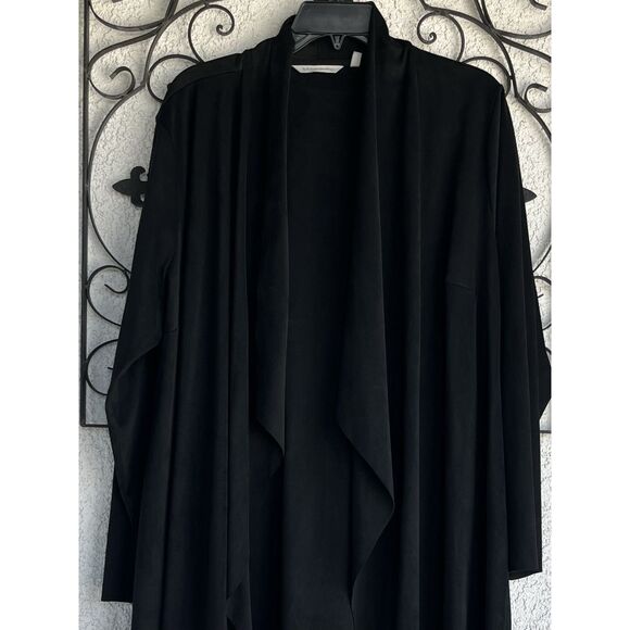 Soft Surroundings Faux Suede Open Draped Cardigan - 1X- Black - Picture 2 of 7